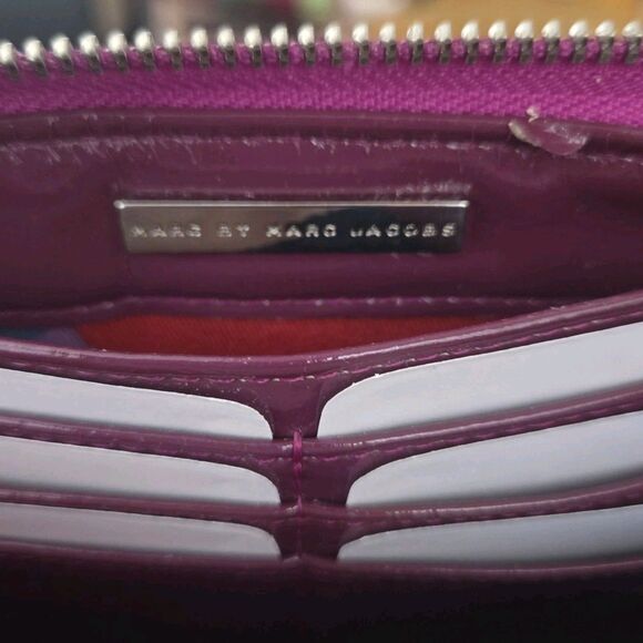 Marc by Marc Jacobs Continental Zip Around Wallet with Logo Lock Purple Red - Picture 12 of 13